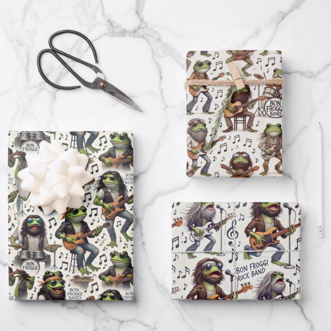 Bon Froggi Frog Rock Band Funny Gift Wrap Set Geschenkpapier Set (Vorderseite)