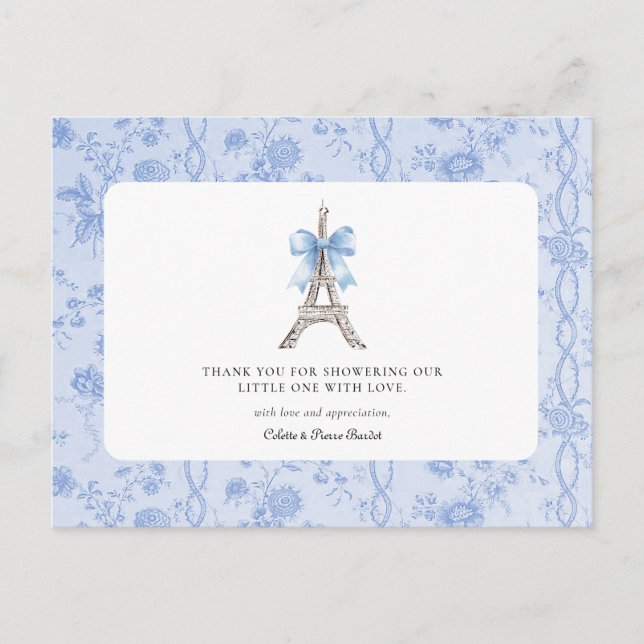 Bon Jour Bebe Romantic Blue Französisch Vielen Dan Postkarte (Vorderseite)