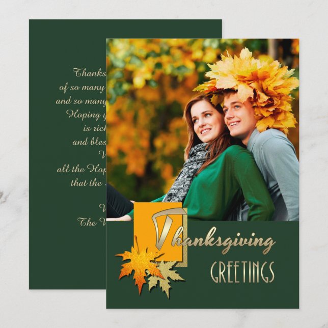 Bon thanksgiving. Chute du Carte photo Feuille (Devant / Derrière)