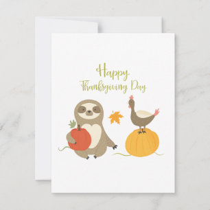 Bon thanksgiving Day Sloth avec carte plat dinde