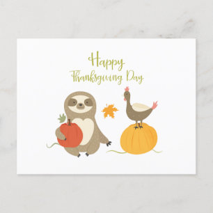 Bon thanksgiving Day Sloth avec carte postale dind