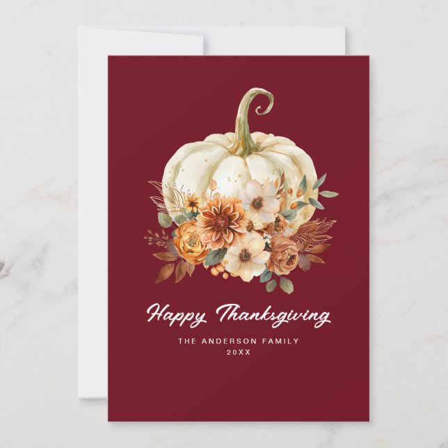 bon thanksgiving de script élégant carte florale (Devant)