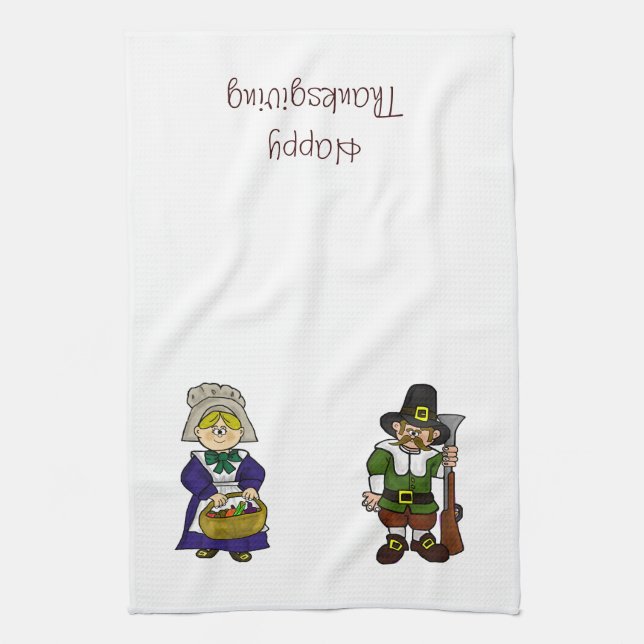 Bon thanksgiving Pèlerins Serviette de cuisine (Vertical)
