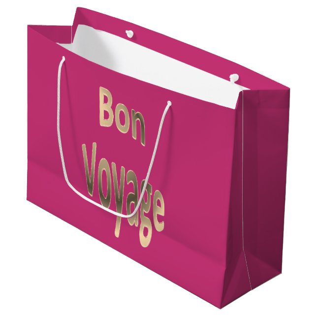 Bon Voyage auf dunkler Rose Große Geschenktüte (Vorderseite Schrägansicht)