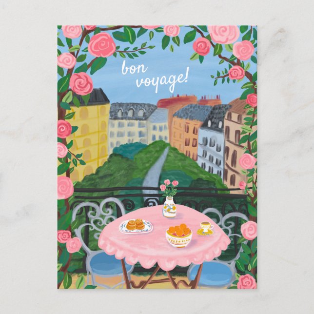 BON VOYAGE Blume Terrace Tea Time Paris Postkarte (Vorderseite)
