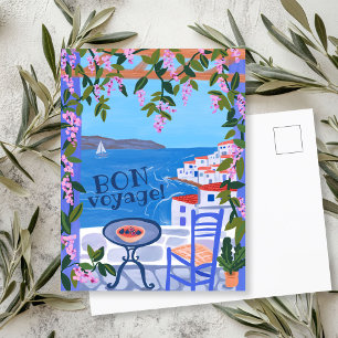 BON VOYAGE Blume Terrasse Griechische Insel Postkarte