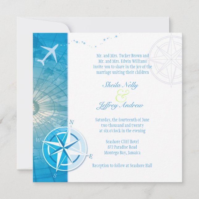 Bon Voyage Einzigartige Hochzeit im Ausland Einladung (Vorderseite)