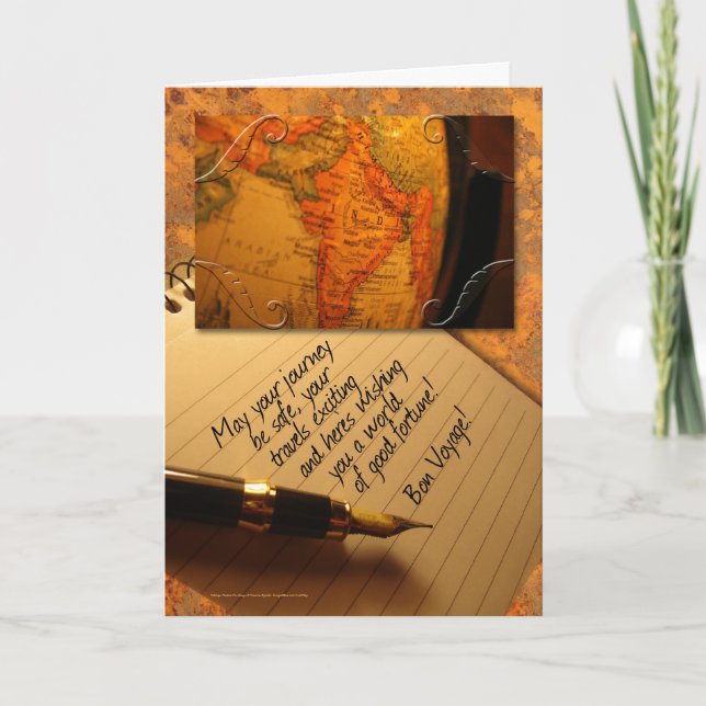 Bon Voyage Globe und Caligraphy Pen mit Brief Karte (Vorderseite)