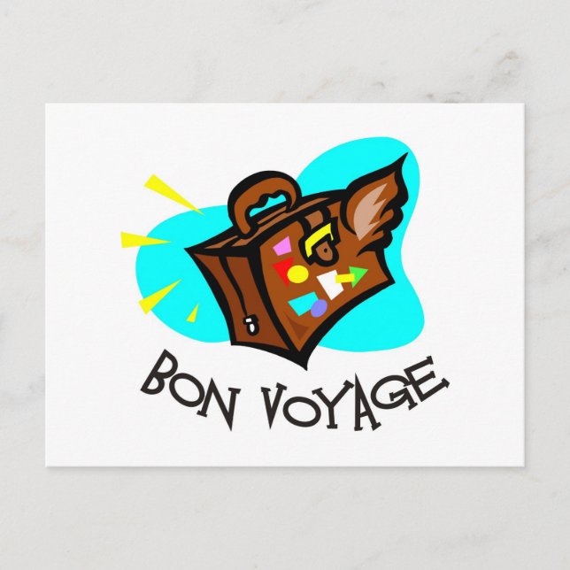 Bon Voyage, machen Sie eine gute Reise! Flügelkoff Postkarte (Vorderseite)