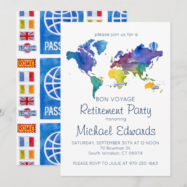 Bon Voyage Retraite Party Invitation (Devant / Derrière)