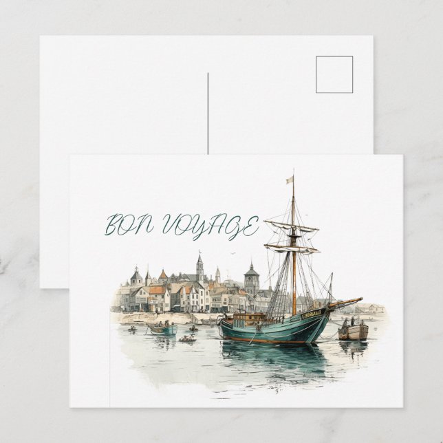 Bon Voyage Sailboat Feiertagspostkarte (Vorne/Hinten)