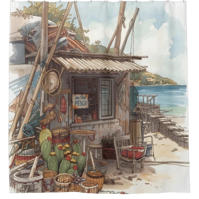 Bonaire-Fischhütte Duschvorhang (Vorderseite)