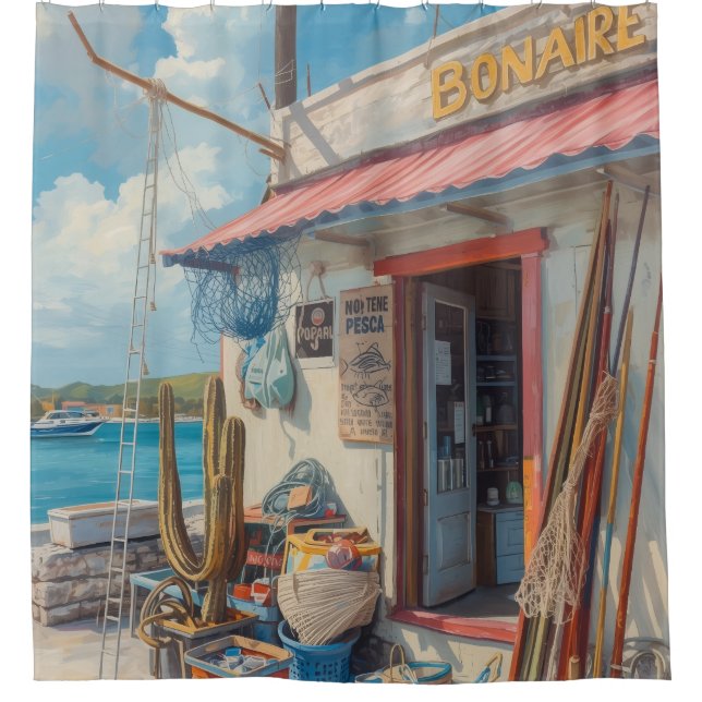 Bonaire Fischhütte Duschvorhang (Vorderseite)