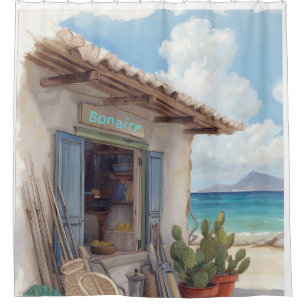 Bonaire Fischhütte Duschvorhang