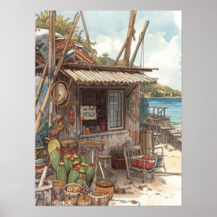 Bonaire Fischhütte Poster