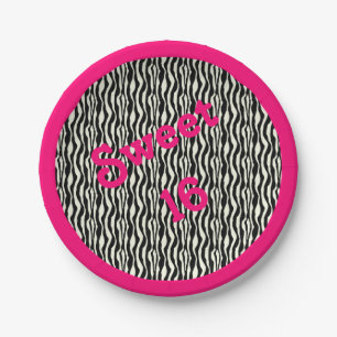 Bonbon16 Zebra-Druck mit rosa Grenze Pappteller