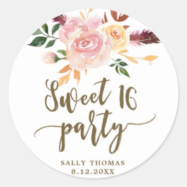 Bonbon 16 boho floral pink Gefälligkeitsaufkleber Runder Aufkleber