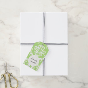 Bonbon 16 - Damast, Verzierungen, Wirbel - grünes Geschenkanhänger