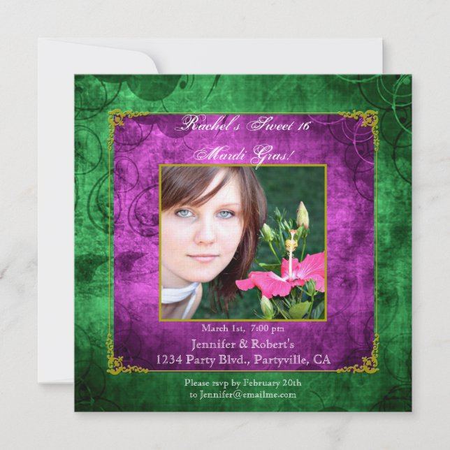 Bonbon 16 Geburtstags-Karneval-Party Einladung (Vorderseite)