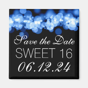 Bonbon 16 Geburtstags-Party blaue Bokeh Lichter Magnet