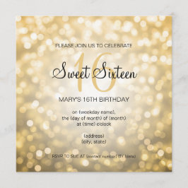 Bonbon 16 Geburtstags-Party-GoldGlitzer-Lichter Einladung