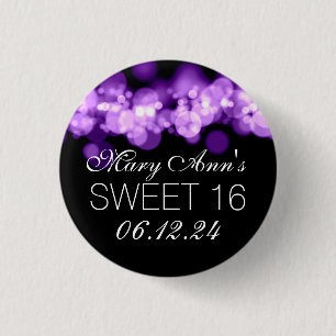 Bonbon 16 Geburtstags-Party lila Bokeh Lichter Button