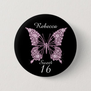 Bonbon-16. Geburtstags-Schmetterling Button