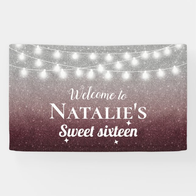 Bonbon 16 moderner Burgunder rotes u. silbernes Banner (Horizontal)