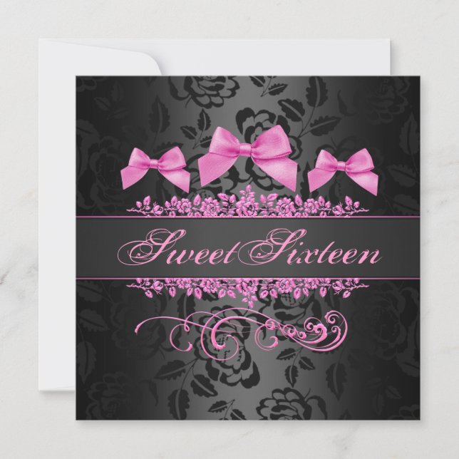 Bonbon 16 rosa u. schwarze einladung (Vorderseite)