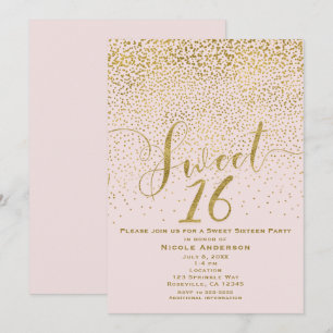BONBON 16 sechzehn erröten Rosa u. GoldConfetti Einladung