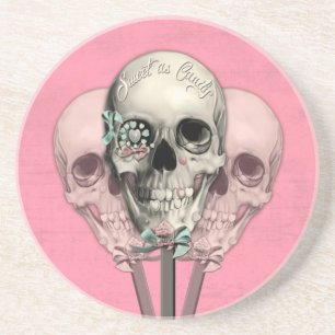 Bonbon als Süßigkeits-Lutscherschädel im Rosa Getränkeuntersetzer