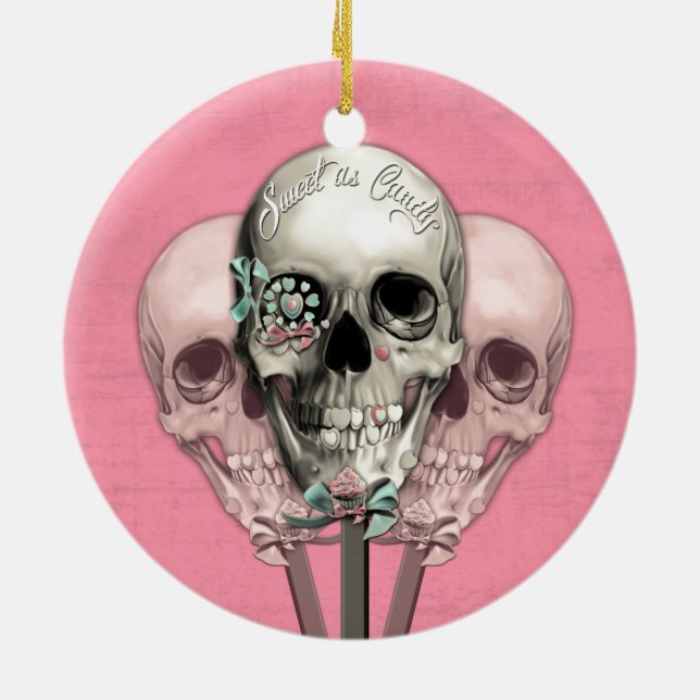 Bonbon als Süßigkeits-Lutscherschädel im Rosa Keramikornament (Hinten)