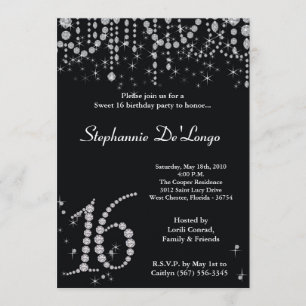 bonbon au diamant 5x7 noir invitation de 16
