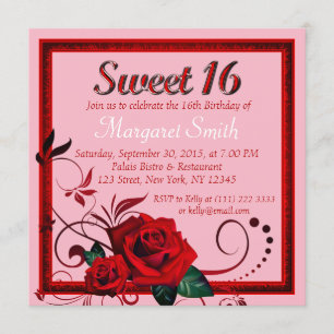 Bonbon élégant à rose rouge invitation de 16