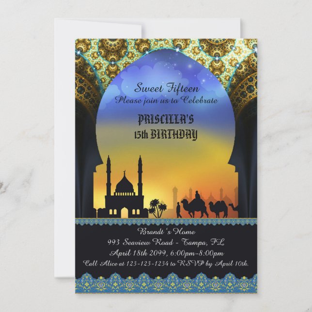 Bonbon fünfzehn, Geburtstag, Einladung, arabische Einladung (Vorderseite)