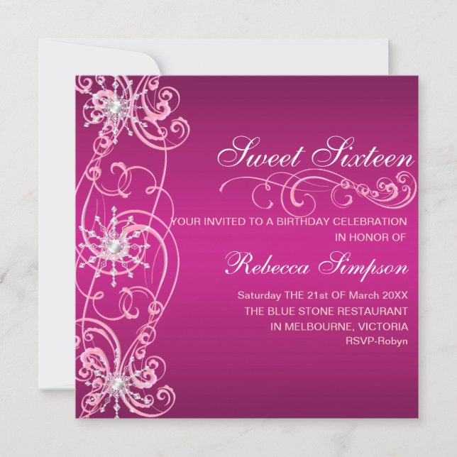 Bonbon rose et blanc à flocon de neige invitation (Devant)