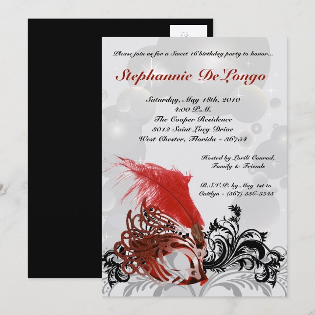 bonbon rouge à la mascarade 5x7 invitation de 16 (Devant / Derrière)