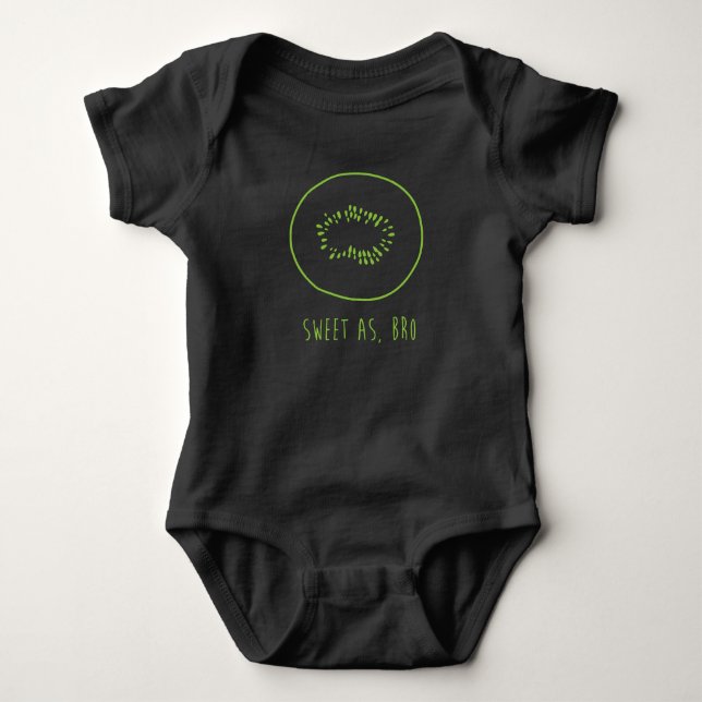 "Bonbon wie, Bro" Neuseeland Kiwi Baby Strampler (Vorderseite)