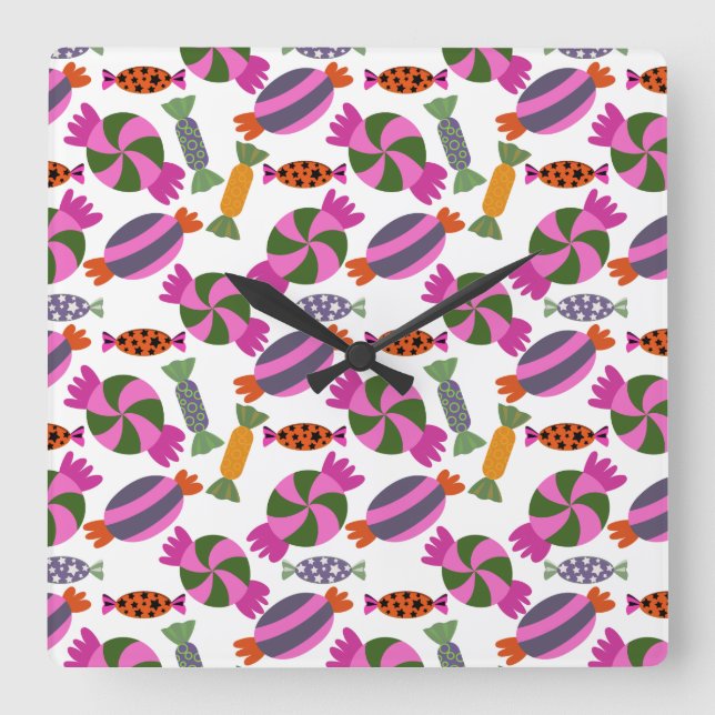 Bonbonmuster | Lollenmuster | Lollipop 6 Quadratische Wanduhr (Vorderseite)