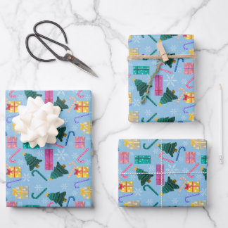 Bonbons, Bäume und Geschenkpapier Set