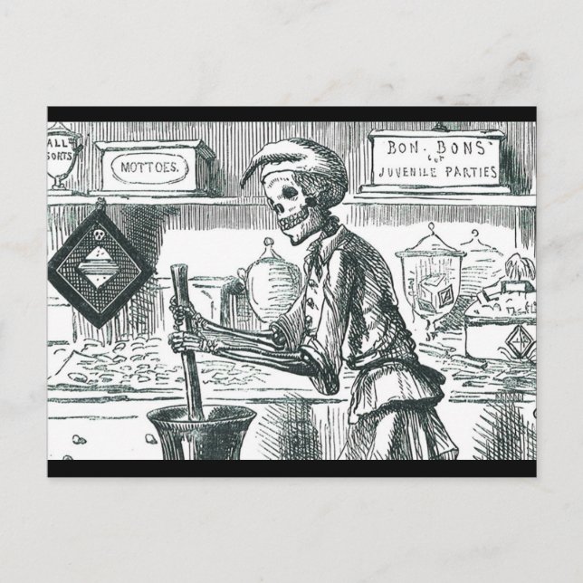 "BonBons for Juvenile Party" Evil Pharmacist Postkarte (Vorderseite)