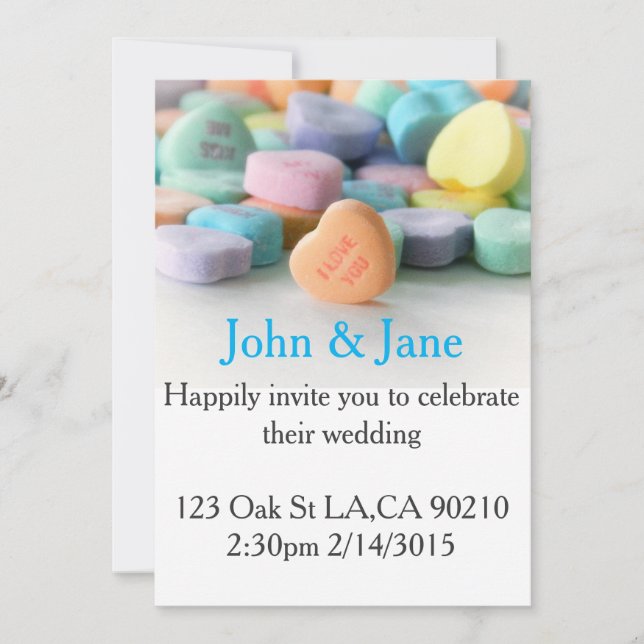 bonbons pastel coeur invitations de mariage (Devant)