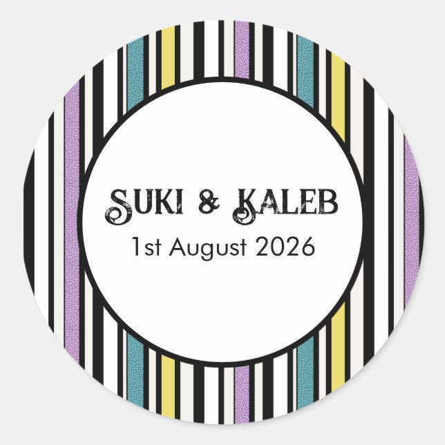 Bonbons-Streifen - Hochzeitsaufkleber Runder Aufkleber (Vorderseite)