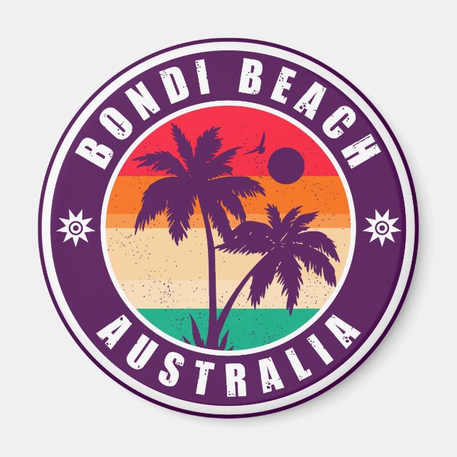 Bondi beach Australia Palmen Vintag 60er Magnet (Vorne)