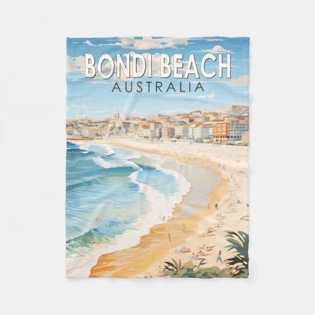 Bondi Beach Australia Reisen Art Vintag Fleecedecke (Vorderseite)