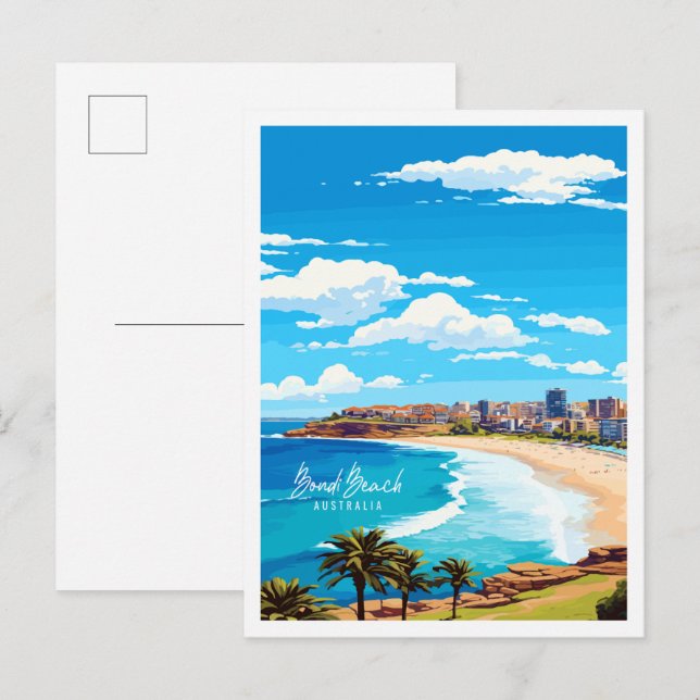 Bondi Beach Australia Vintage-Illustration Postkarte (Vorne/Hinten)