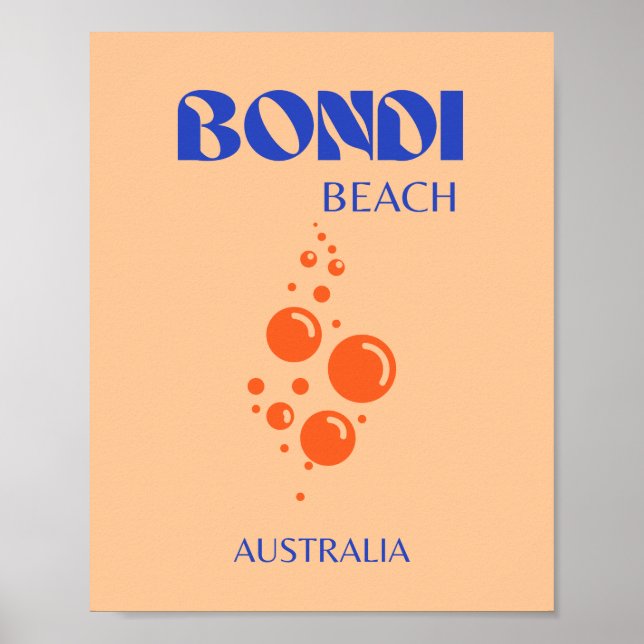 Bondi Beach, Preppy Art, Orange, Blue Poster (Vorne)