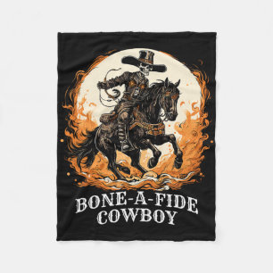 Bone-a-fide Halloween Cowboy Spooky Skeleton Rodeo Fleecedecke
