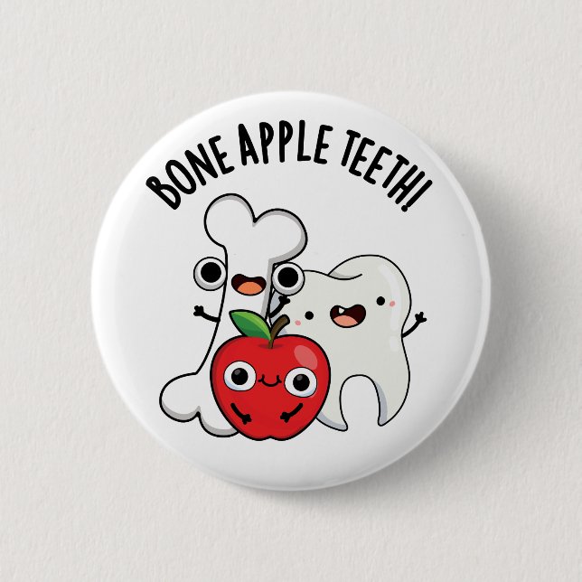 Bone Apple Teeth Funny Bona Appetit Pun  Button (Vorderseite)