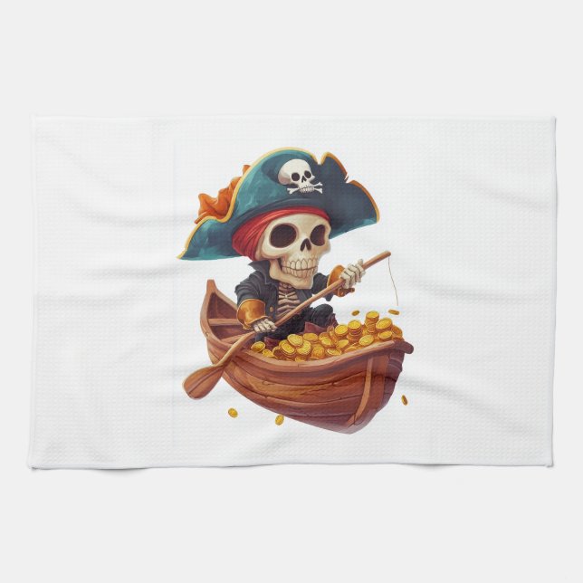 Bone Buccaneer � Lustiger Piratenschädel Geschirrtuch (Horizontal)
